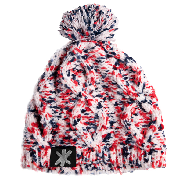 White and Red Classic Pom Beanie