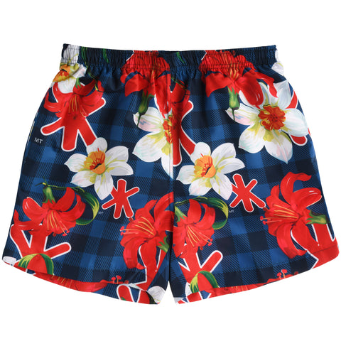 Mens Navy Checker Swim Trunk