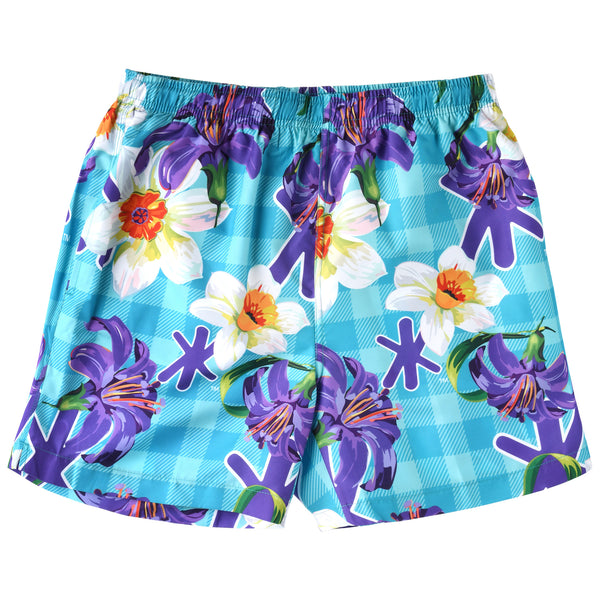 Mens Teal Hawaiian Swim Trunk